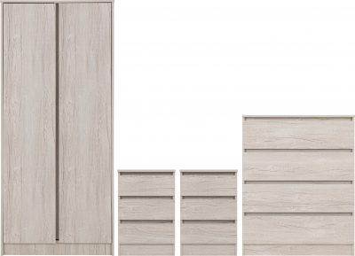 Malvern 2 Door Wardrobe Bedroom Set 0.8M - Urban Snow