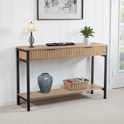 Miami 2 Drawer Console Table - Oak Effect/Black