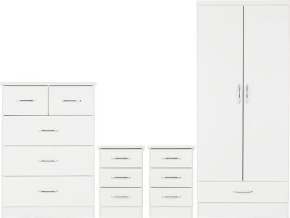 Nevada 2 Door 1 Drawer Wardrobe Bedroom Set 0.78M - White Gloss