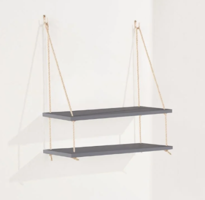 Thames Double Narrow Rope Shelf - Grey Effect