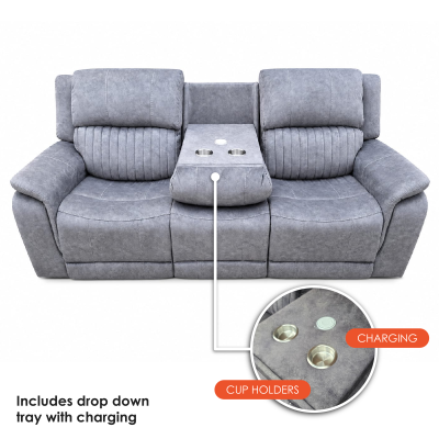 Washington Fabric 3 seater Recliner Sofa - Light Grey
