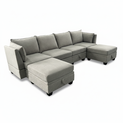Grant Fabric Sofa with Ottoman – Light Grey
