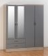 Nevada 4 Door 2 Drawer Wardrobe 1.5m - Grey Gloss / Light Oak