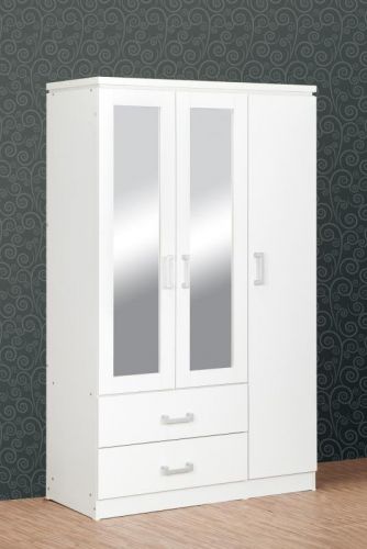 Charles 3 Door 2 Drawer Mirrored Wardrobe White Charles 3 Door 2 Drawer Mirrored, 2 Door White Mirrored Wardrobe With Drawers