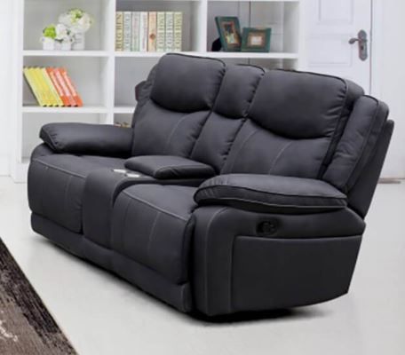 Brody Fabric Recliner 2 Seater Sofa with Cupholder Dark Grey