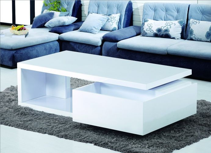 Newtown White High Gloss Coffee Table, Gloss Coffee Table With Wheels