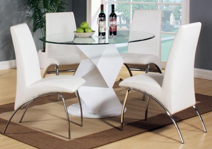 Rowley White High Gloss Dining Set With, Round High Gloss Table And Chairs